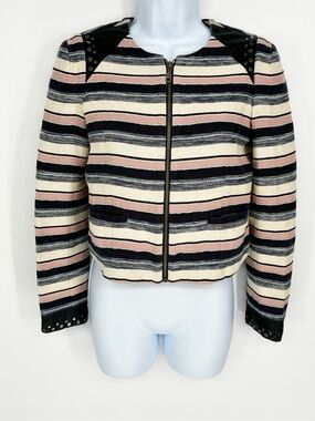 Rebecca Minkoff Stanford Striped Studded Leather Trim Blazer Jacket Sz 0